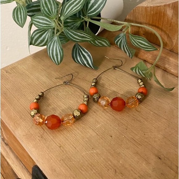 Beautiful Boho Orange & Bronze Dangle Statement Earrings - Picture 1 of 3